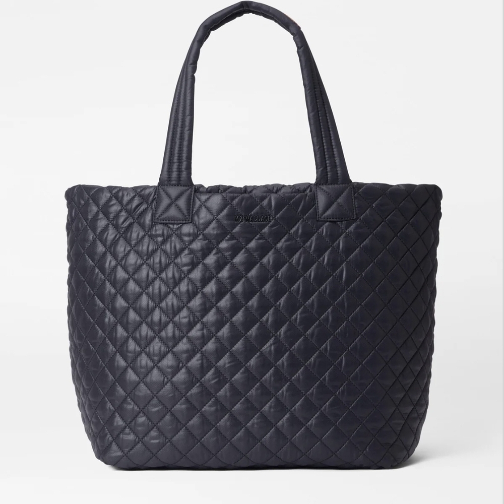 MZ Wallace Black Quilted Tote with Diamond Pattern